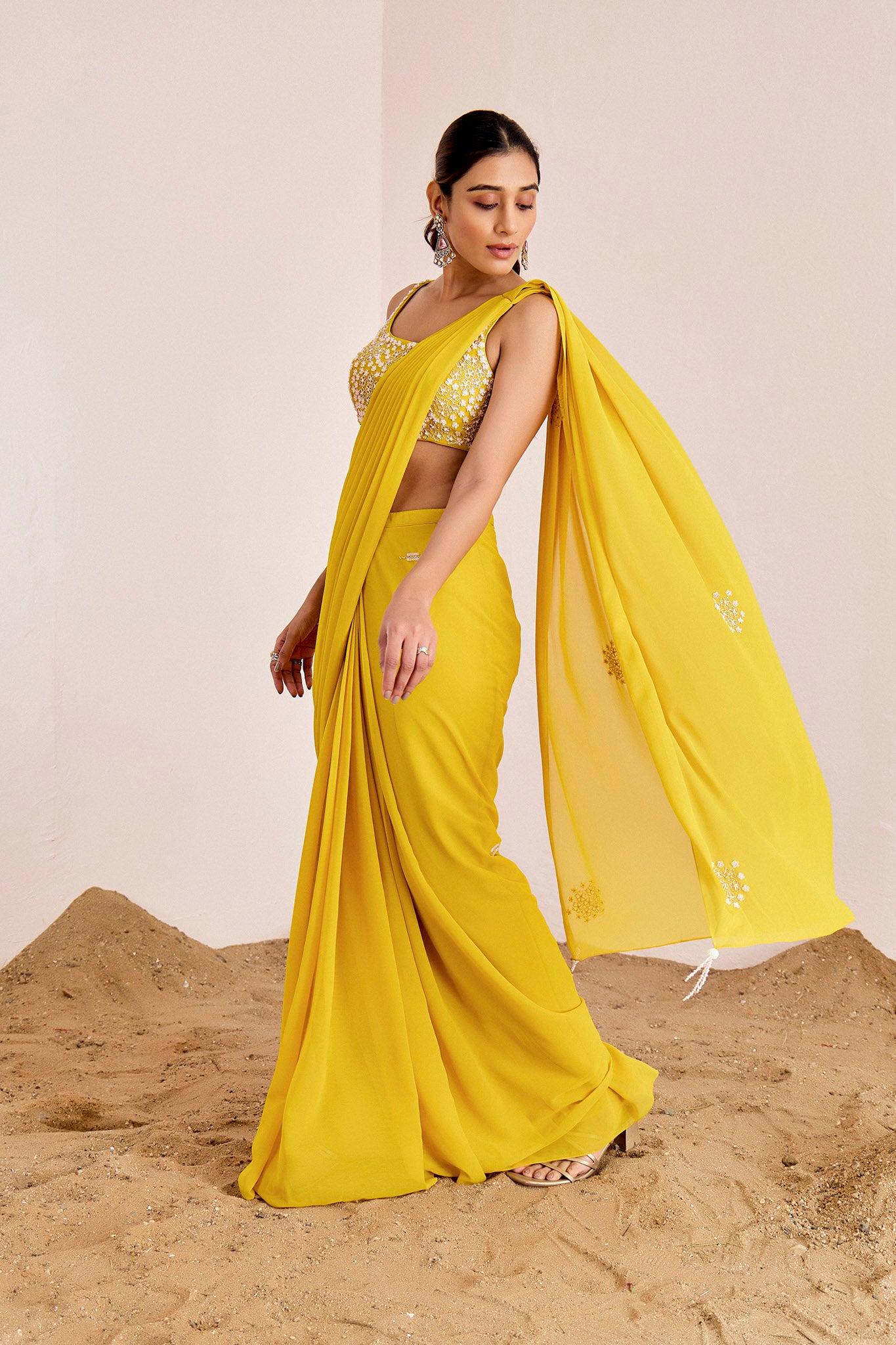 YELLOW PRE DRAPE SAREE