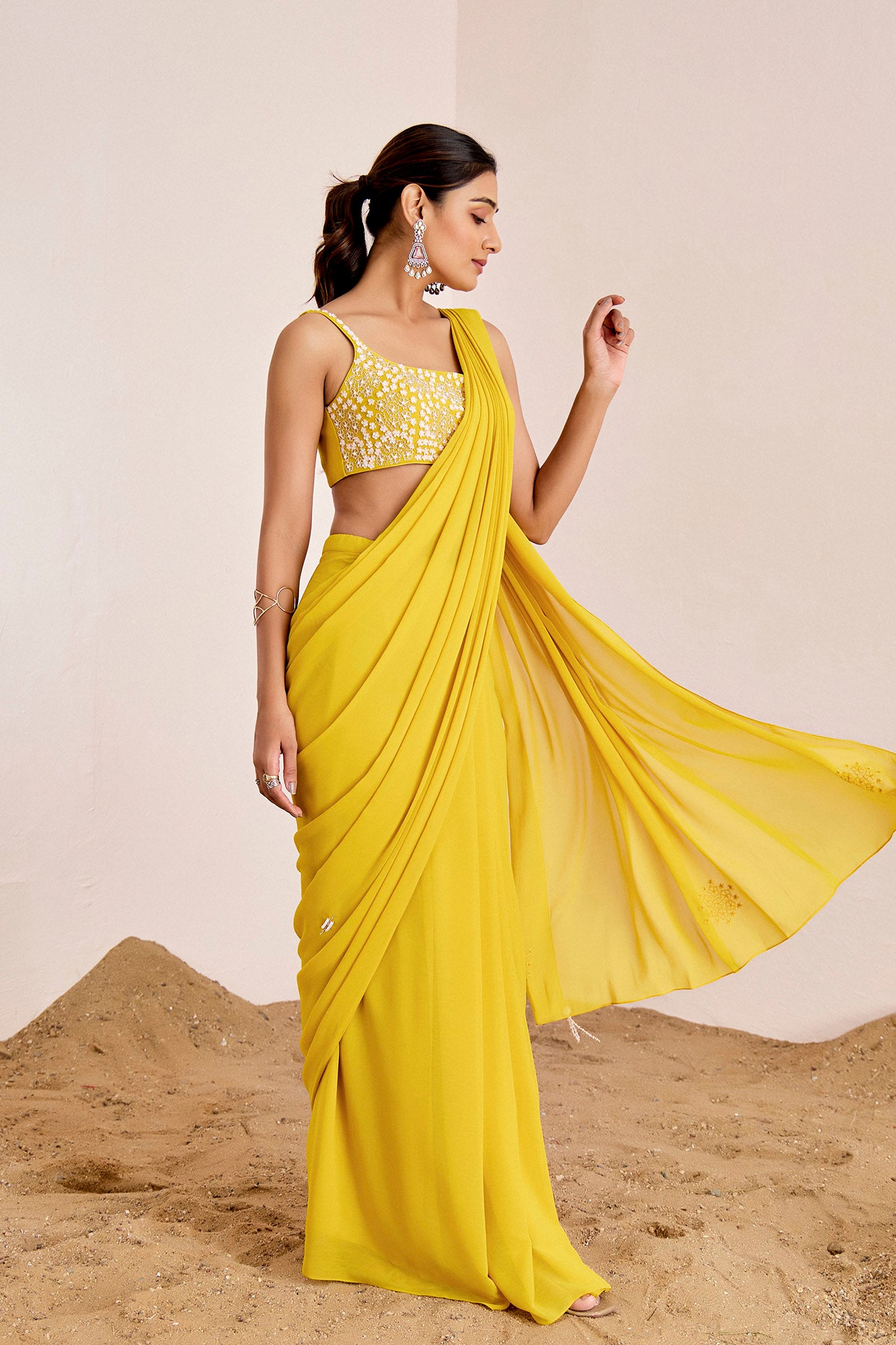 YELLOW PRE DRAPE SAREE