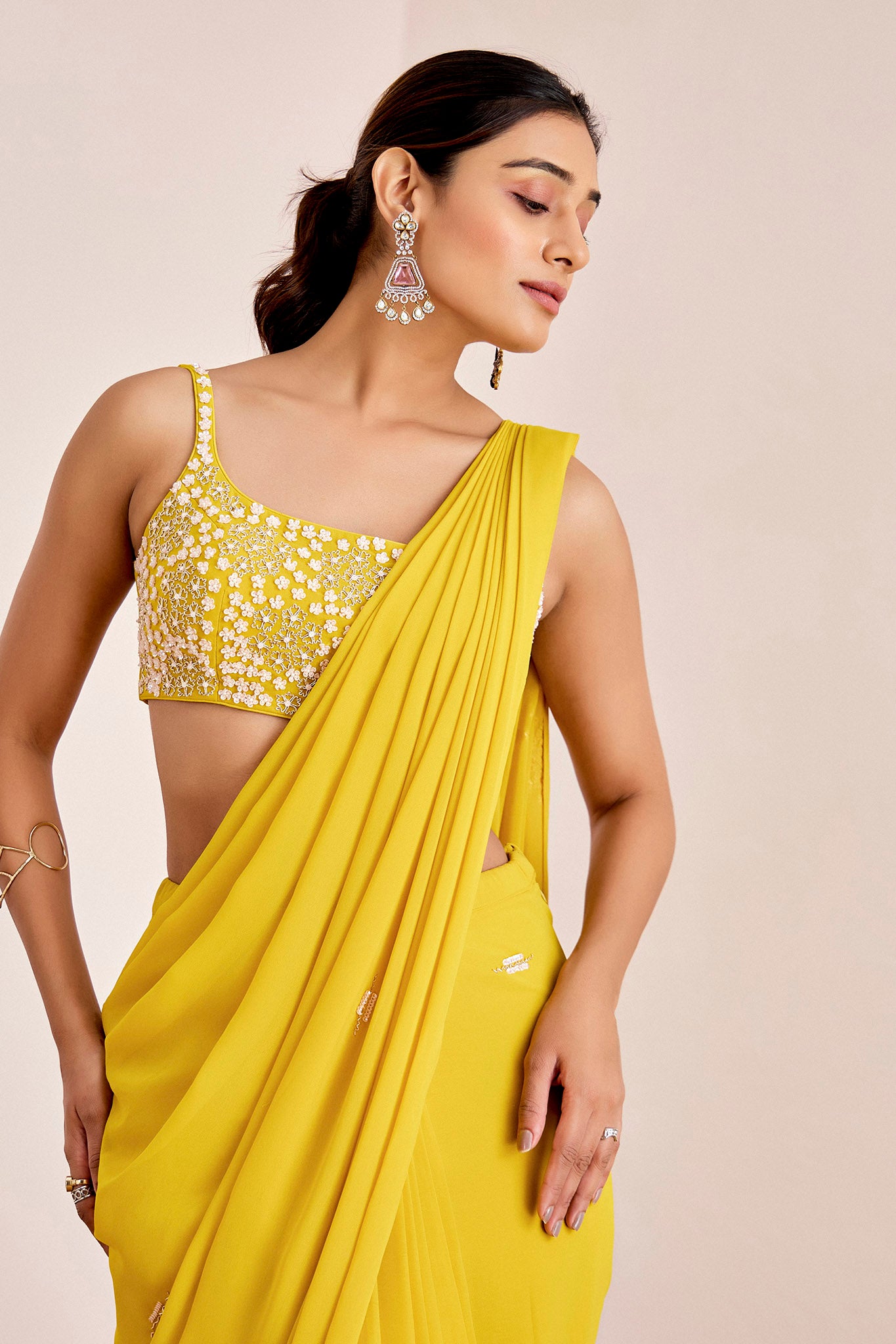 YELLOW PRE DRAPE SAREE