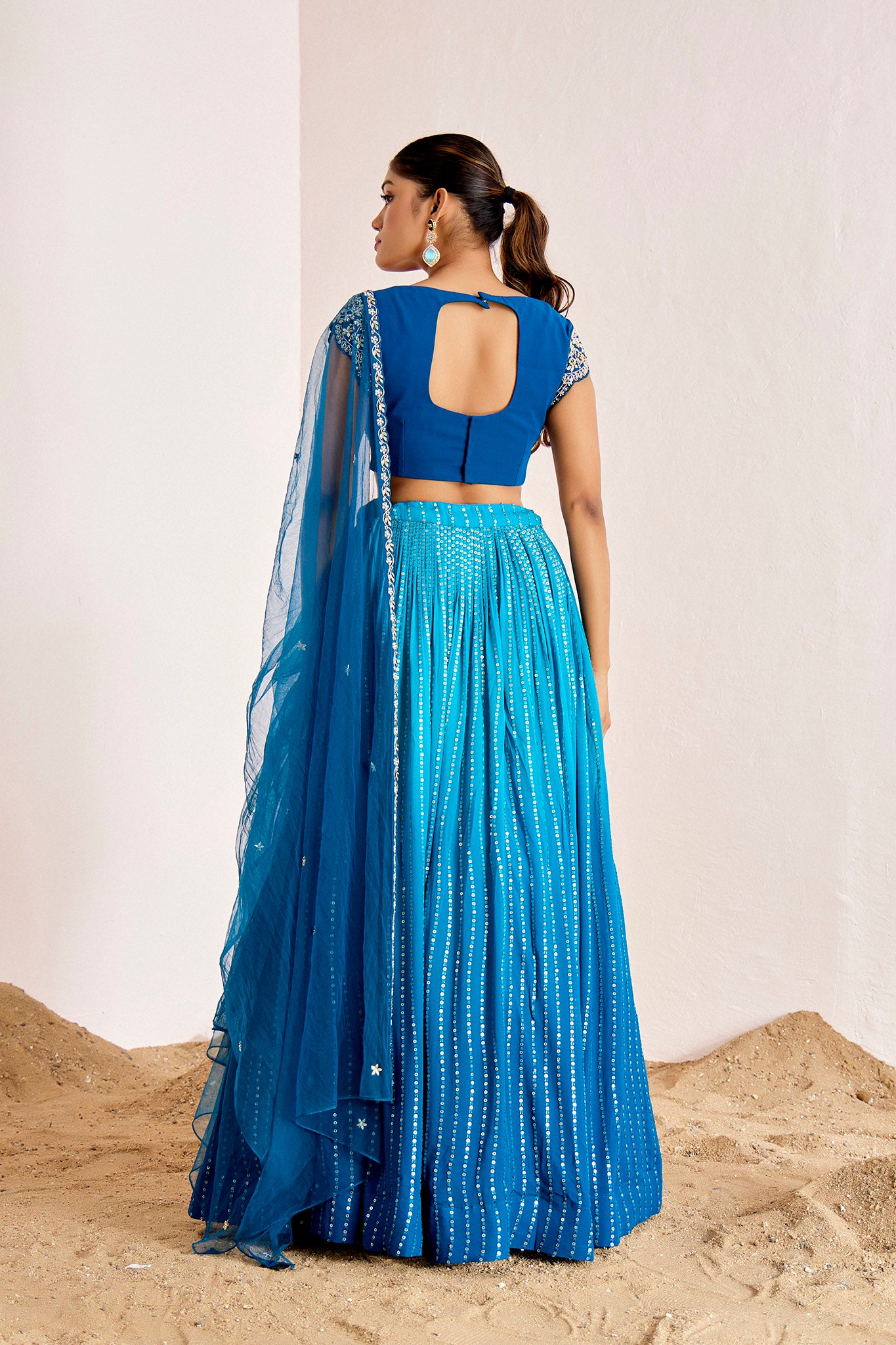 BLUE OMBRE LEHENGA IN HANDWORK