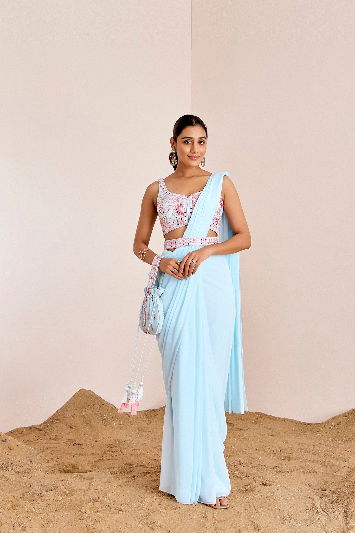 LIGHT BLUE PRE DRAPE SAREES