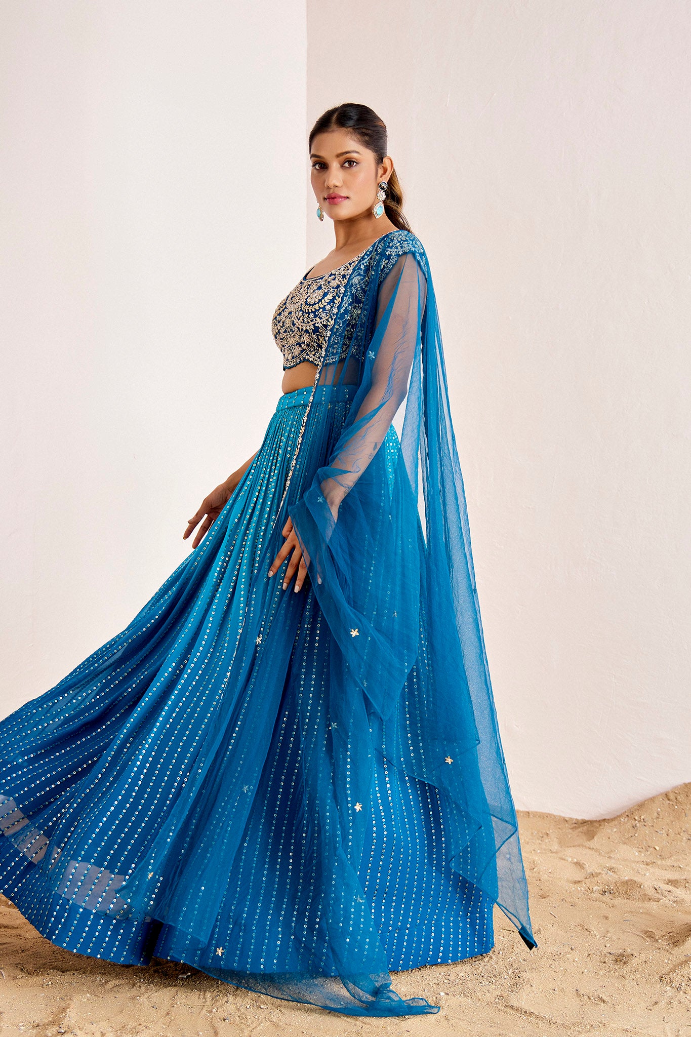 BLUE OMBRE LEHENGA IN HANDWORK