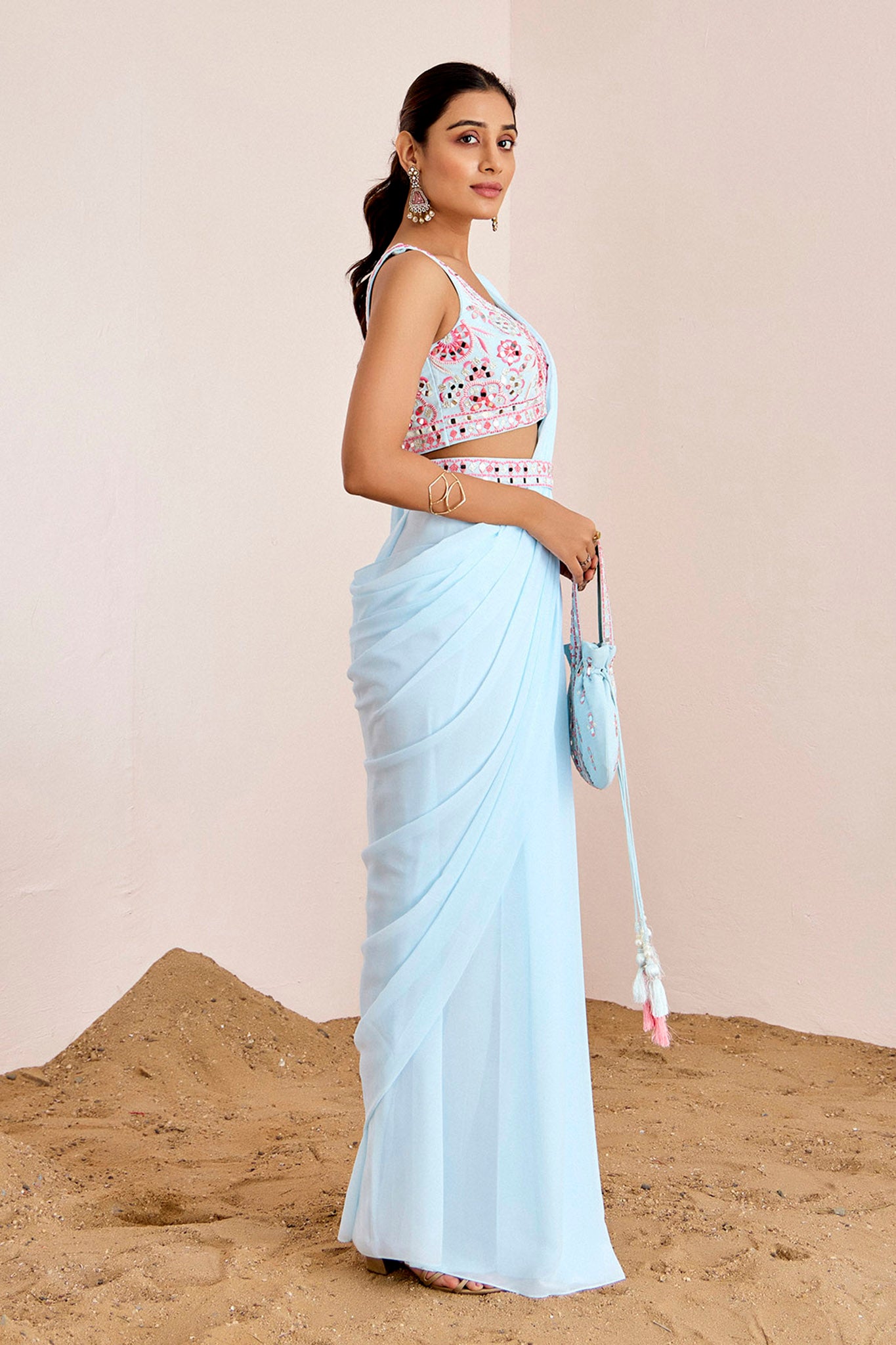 LIGHT BLUE PRE DRAPE SAREES