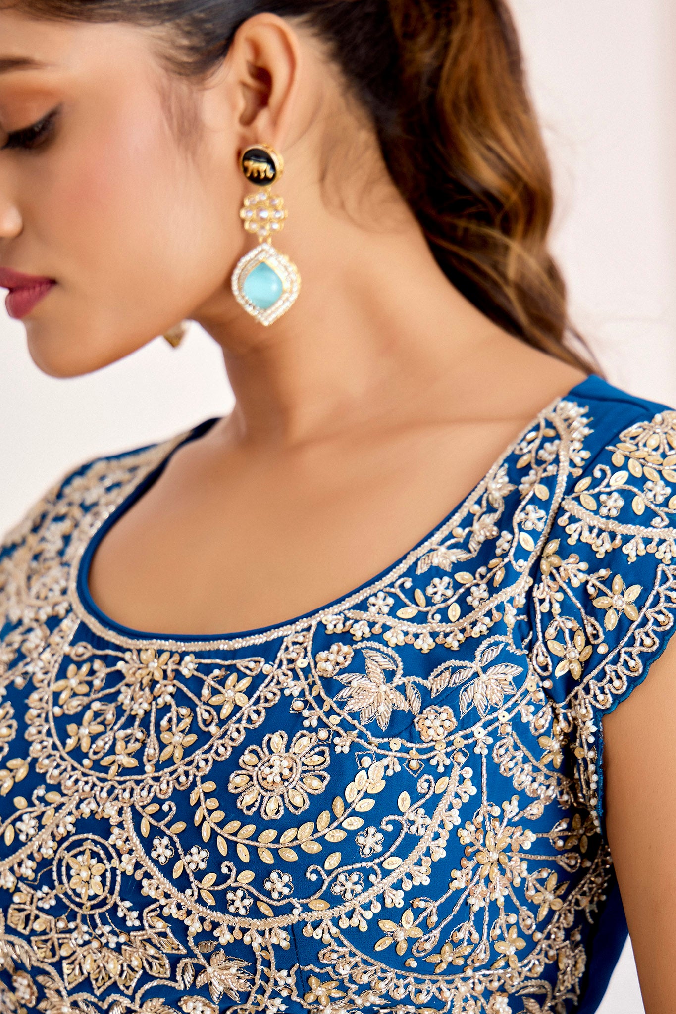 BLUE OMBRE LEHENGA IN HANDWORK