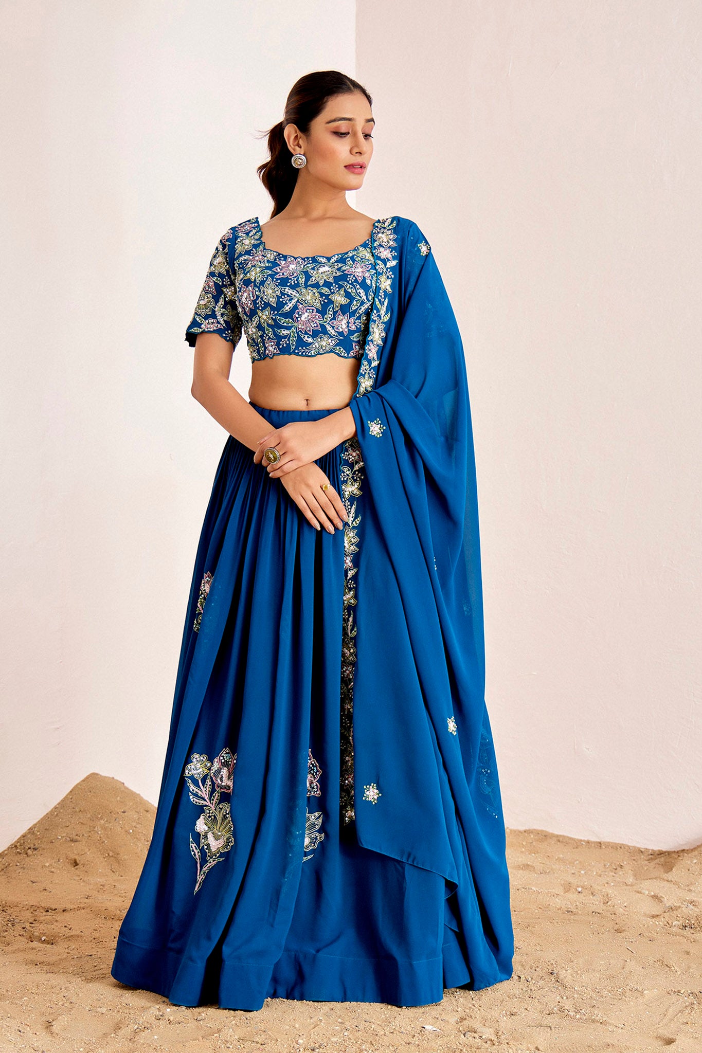 TEAL THREAD WORK LEHENGA SET