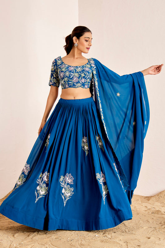 TEAL THREAD WORK LEHENGA SET