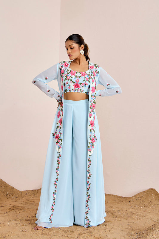 LIGHT BLUE THREE PIECE JACKET SET