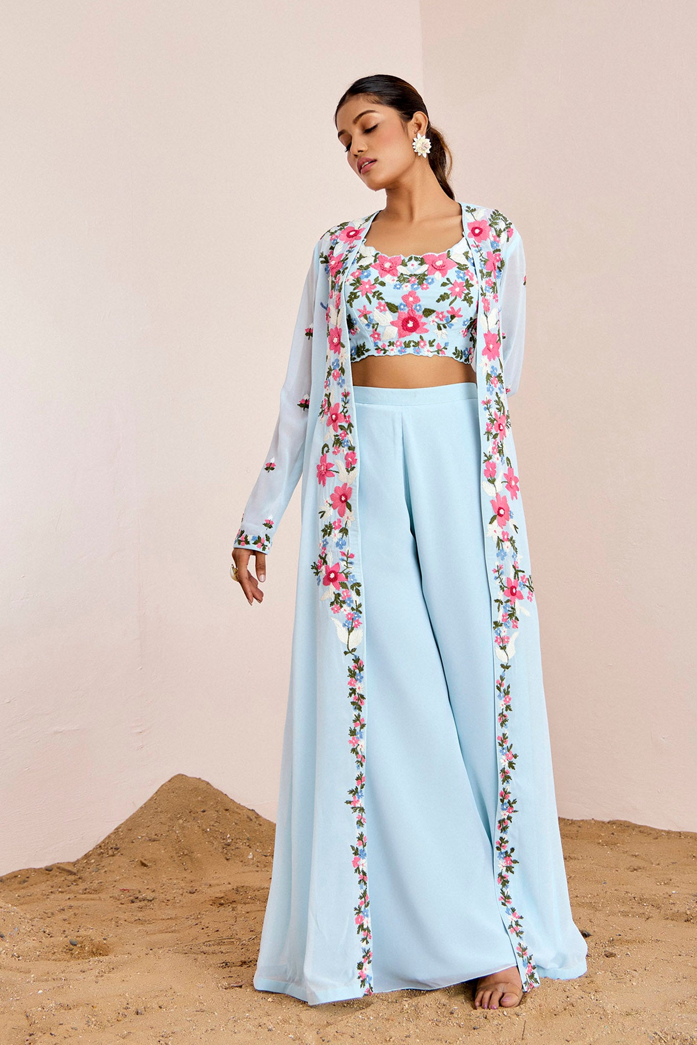 LIGHT BLUE THREE PIECE JACKET SET