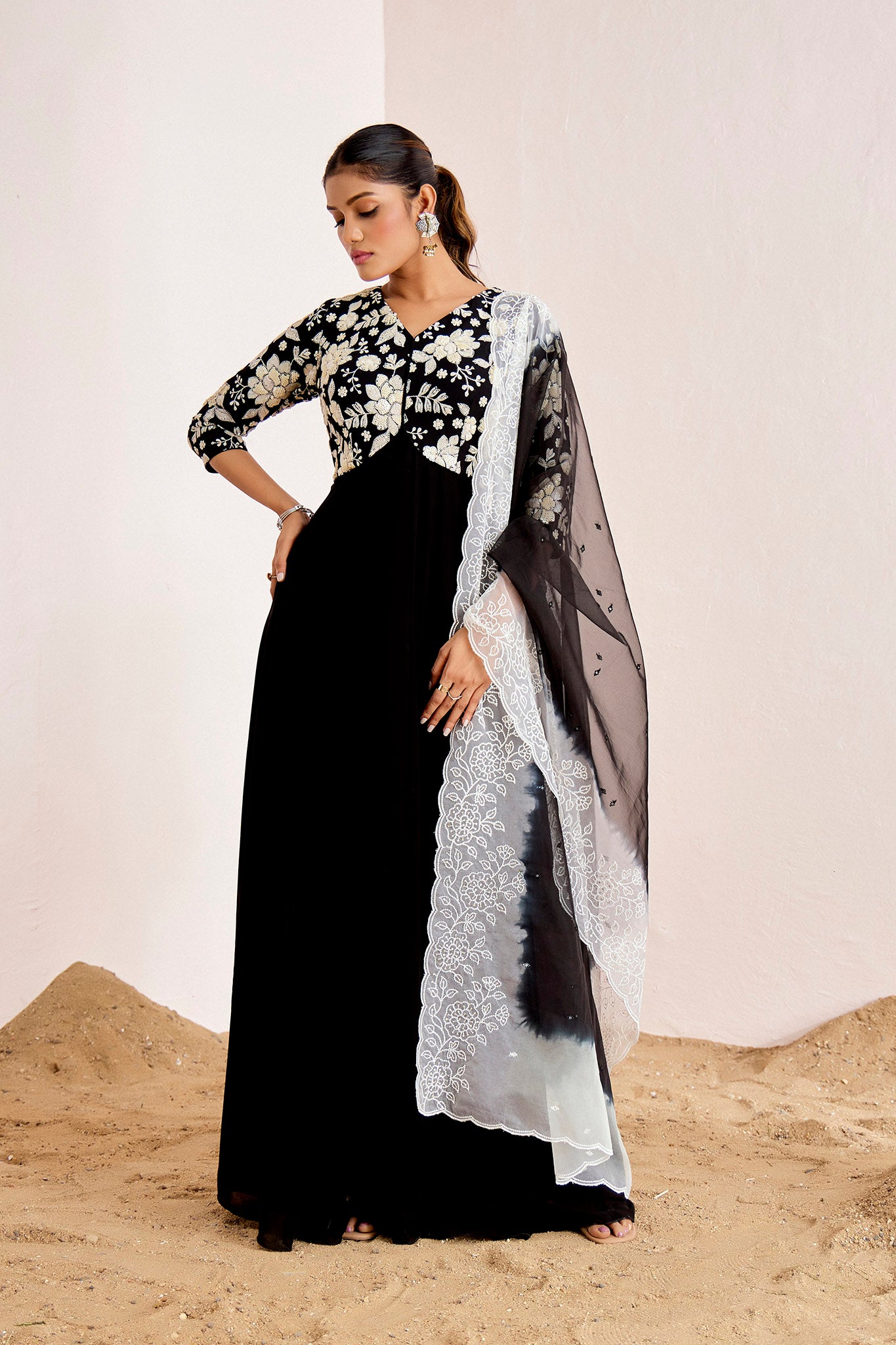 BLACK - WHITE ANARKALI