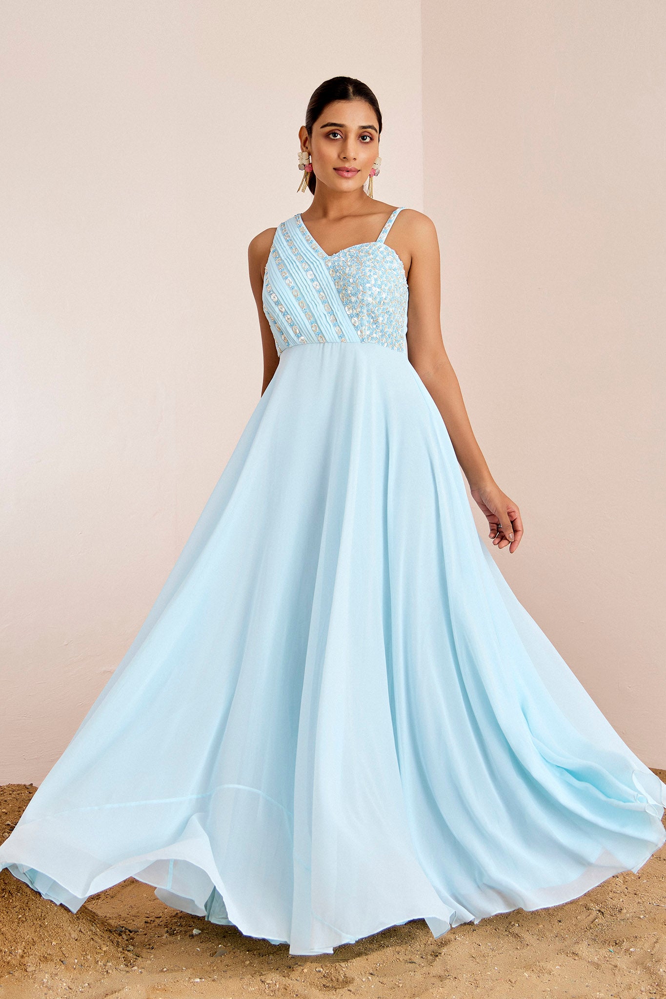 POWDER BLUE ONE SHOULDER GOWN