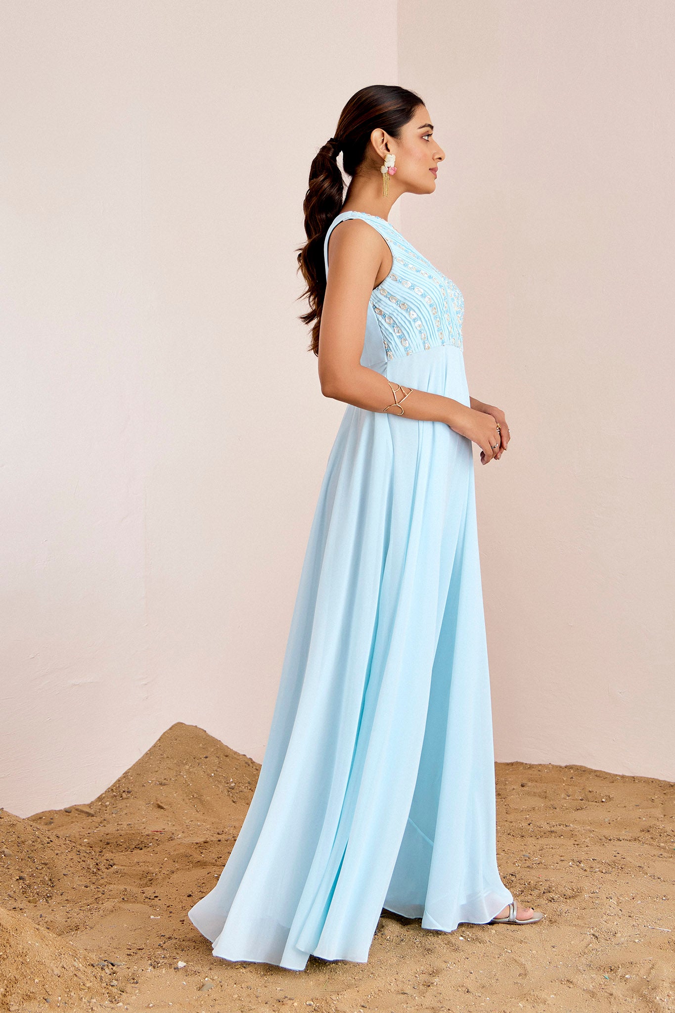 POWDER BLUE ONE SHOULDER GOWN