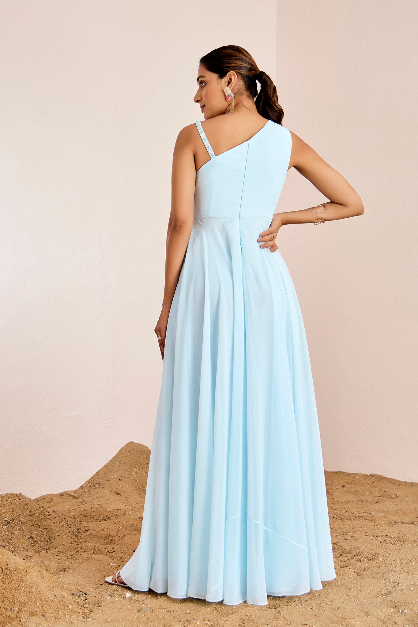 POWDER BLUE ONE SHOULDER GOWN