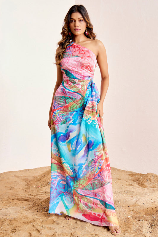 Multi color One Shoulder Gown