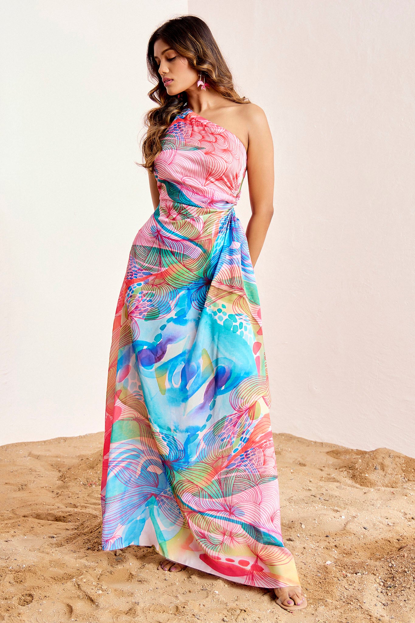 Multi color One Shoulder Gown