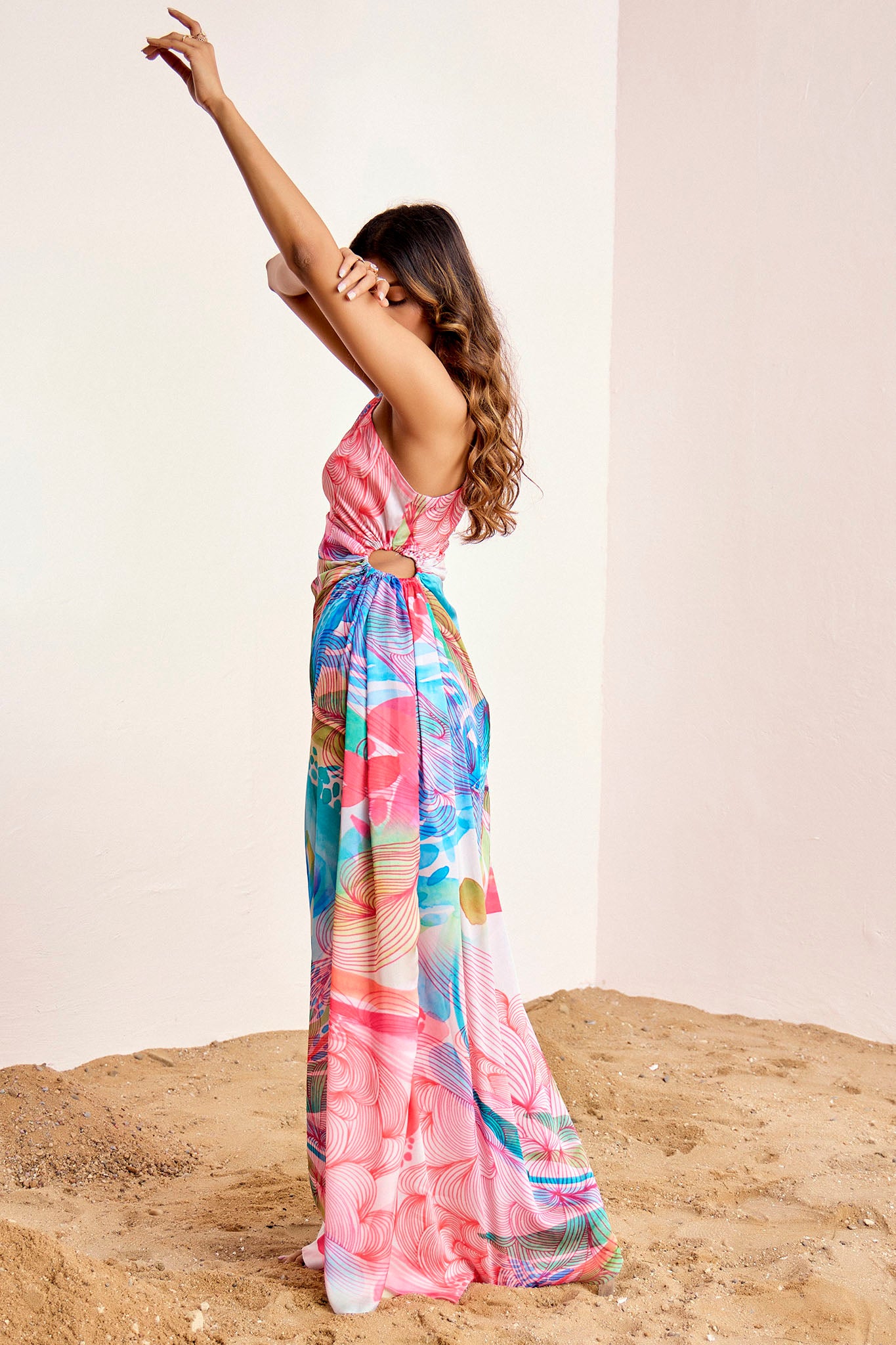 Multi color One Shoulder Gown