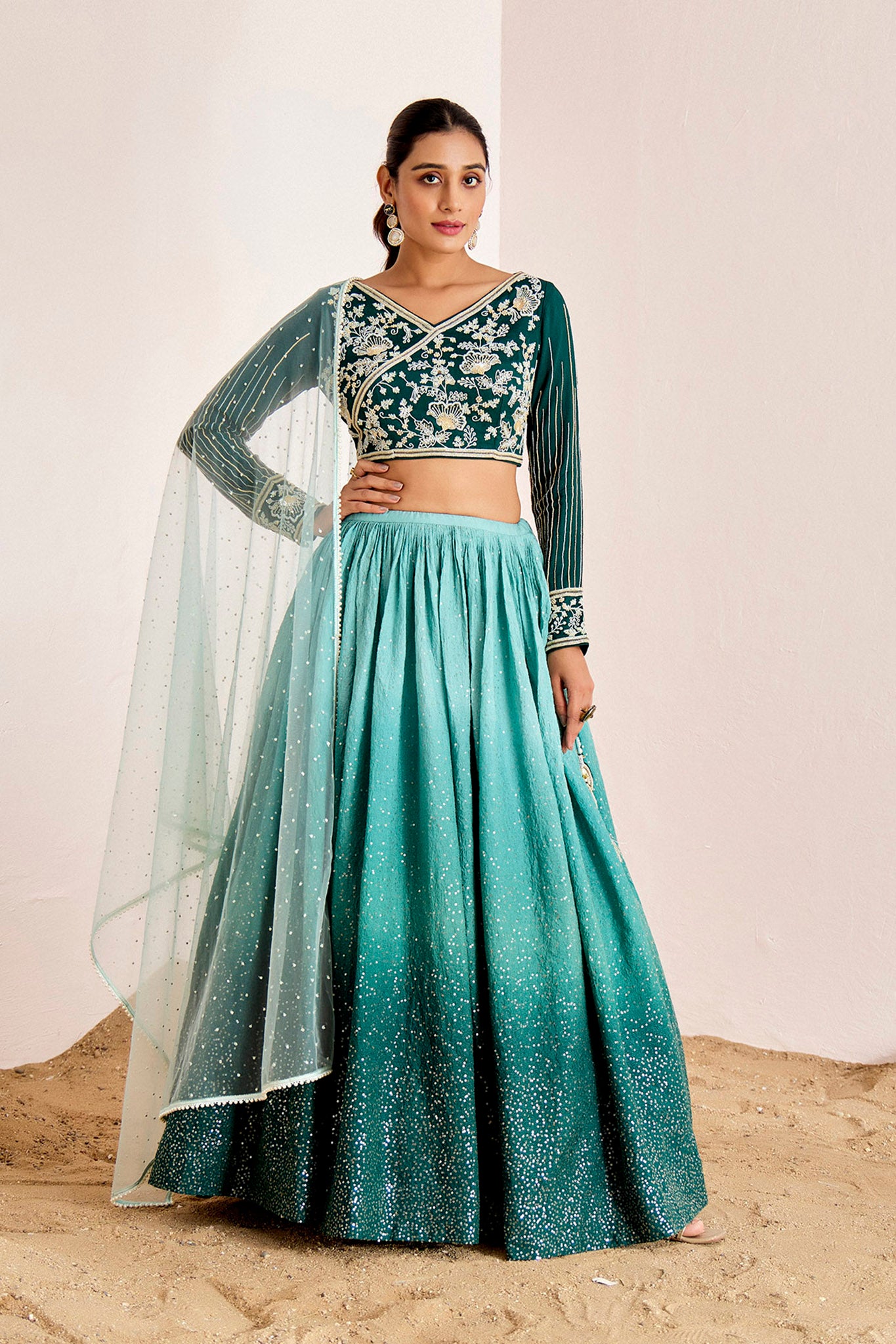 GREEN OMBRE LEHENGA SET