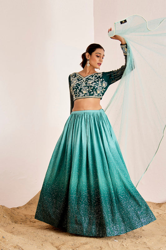 GREEN OMBRE LEHENGA SET