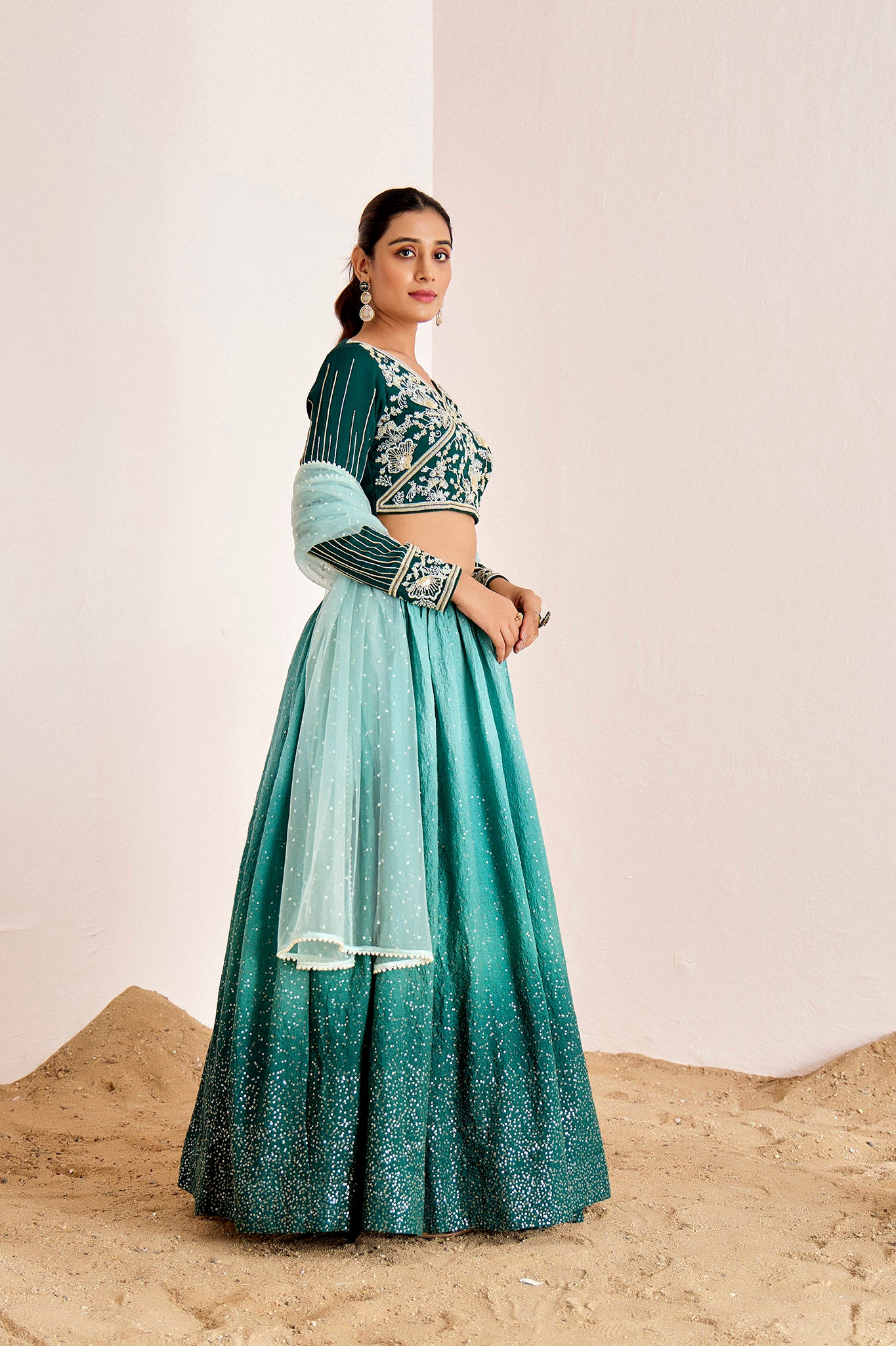 GREEN OMBRE LEHENGA SET