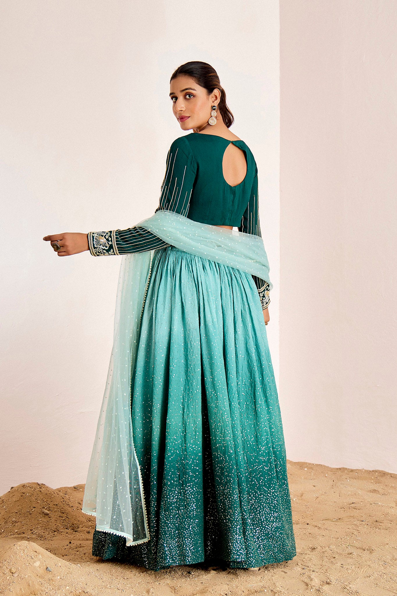 GREEN OMBRE LEHENGA SET