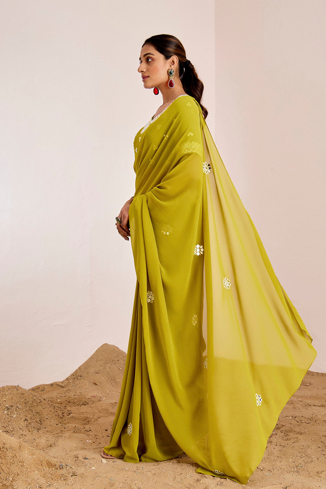 GREEN MIRROR WORK SAREE