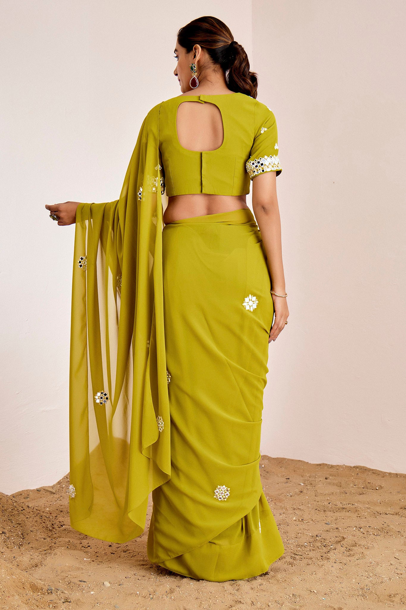 GREEN MIRROR WORK SAREE