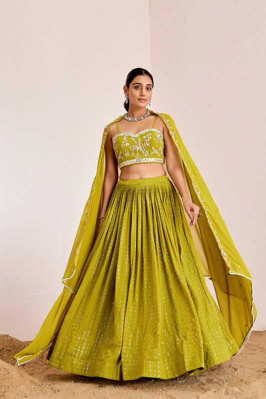 GREEN MIRROR WORK LEHENGA SET