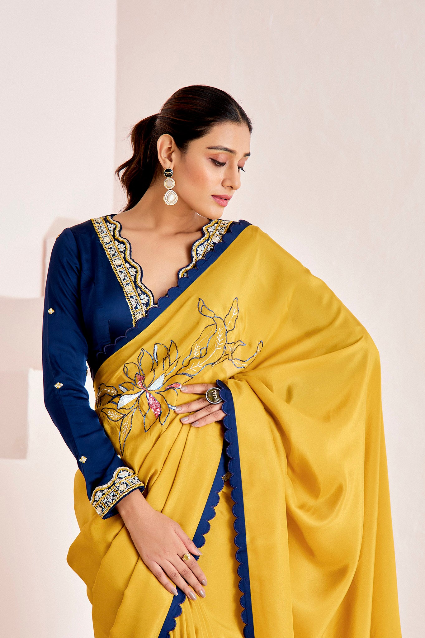 YELLOW BLUE SHIMMER SILK SAREE