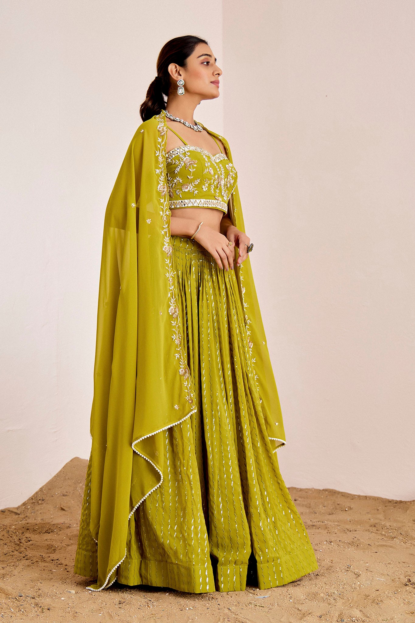 GREEN MIRROR WORK LEHENGA SET