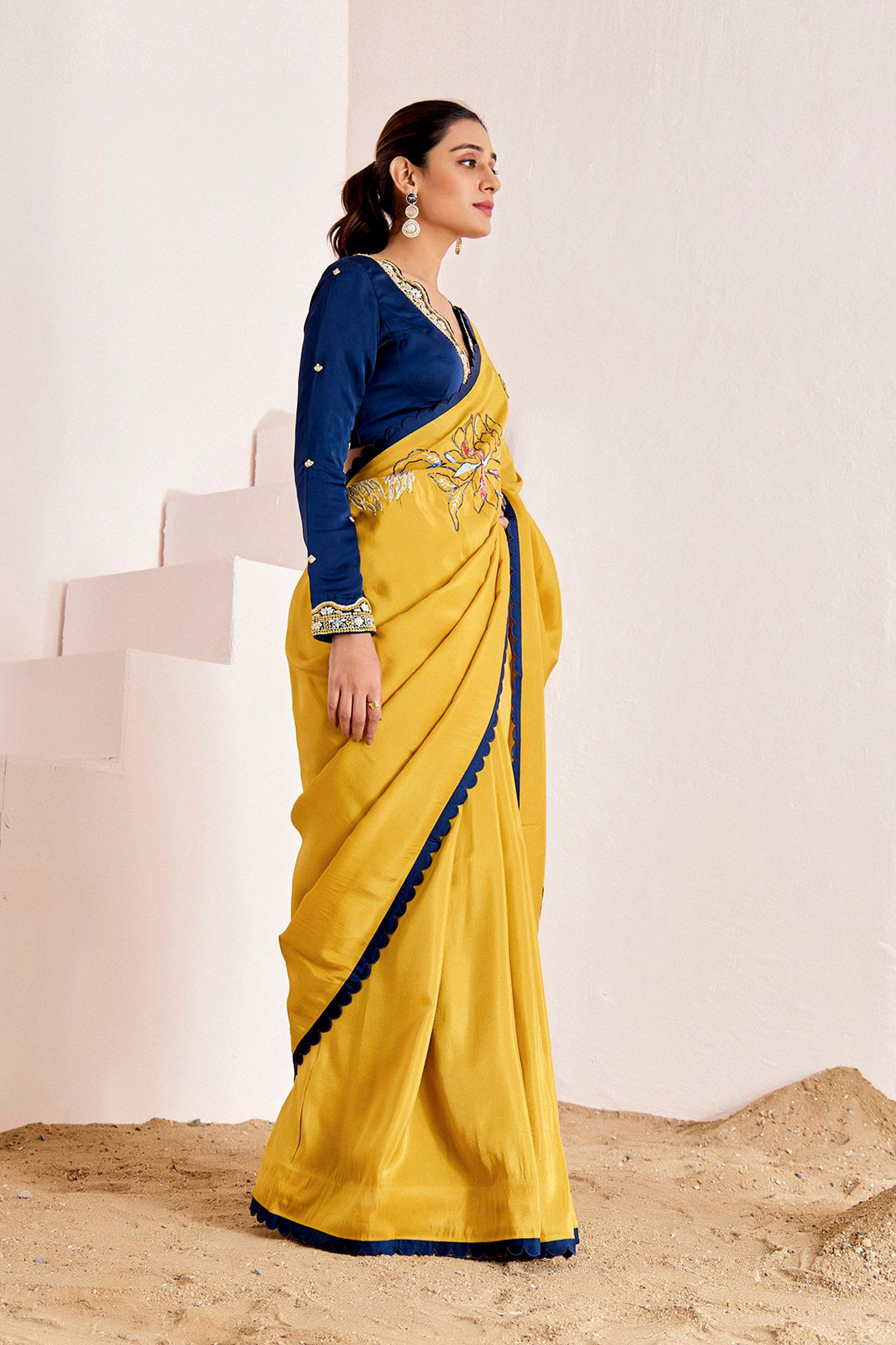 YELLOW BLUE SHIMMER SILK SAREE