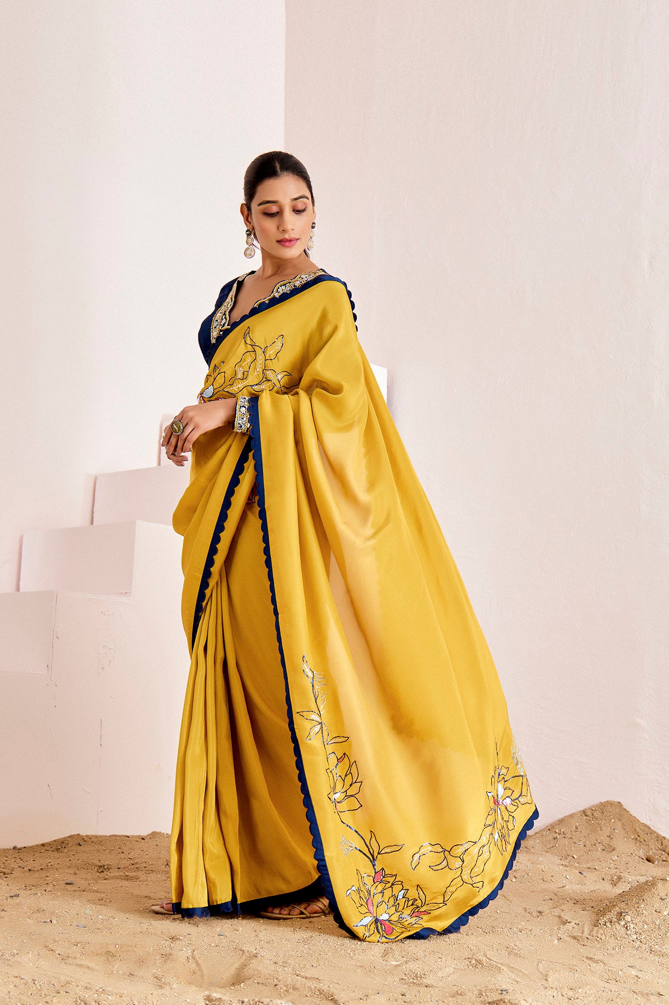 YELLOW BLUE SHIMMER SILK SAREE