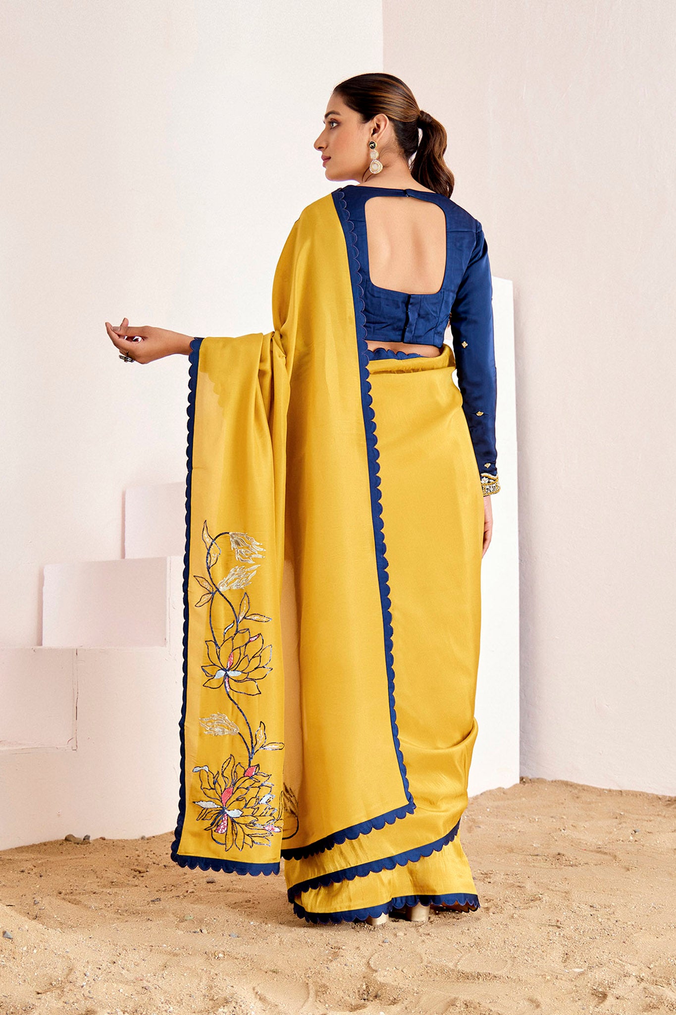 YELLOW BLUE SHIMMER SILK SAREE