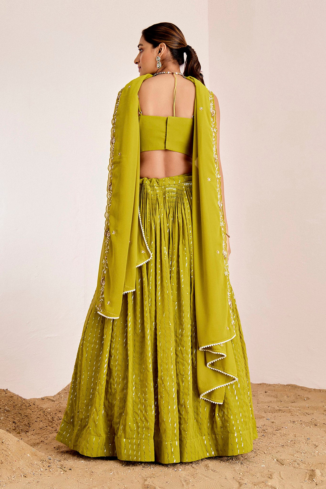 GREEN MIRROR WORK LEHENGA SET