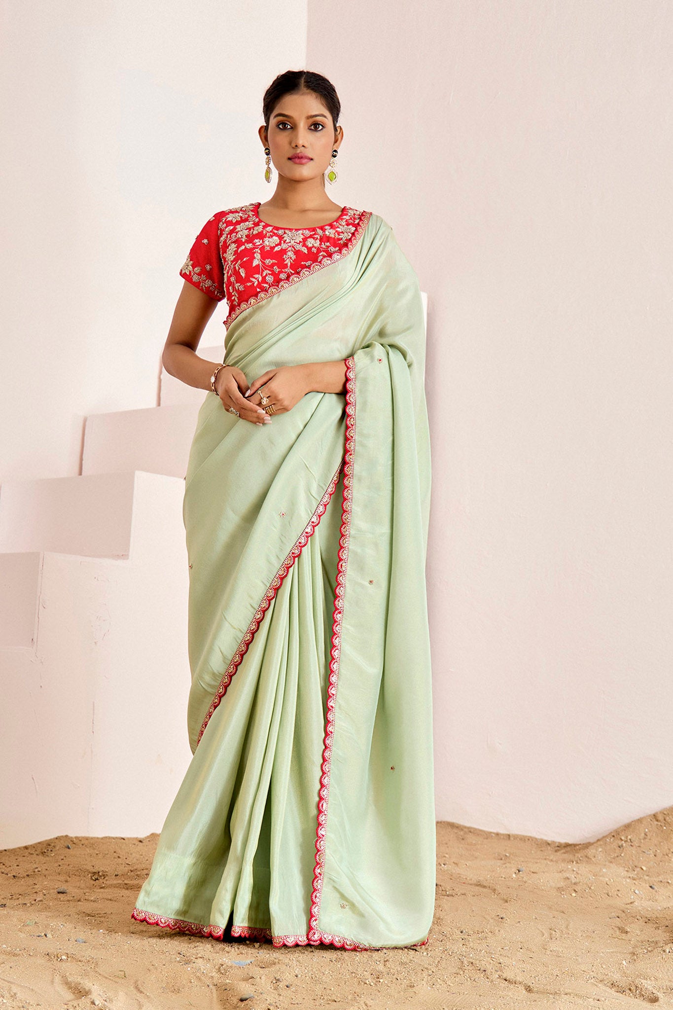 RED GREEN SHIMMER SILK SAREE