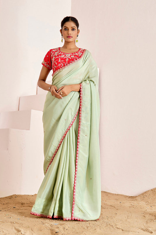 RED GREEN SHIMMER SILK SAREE