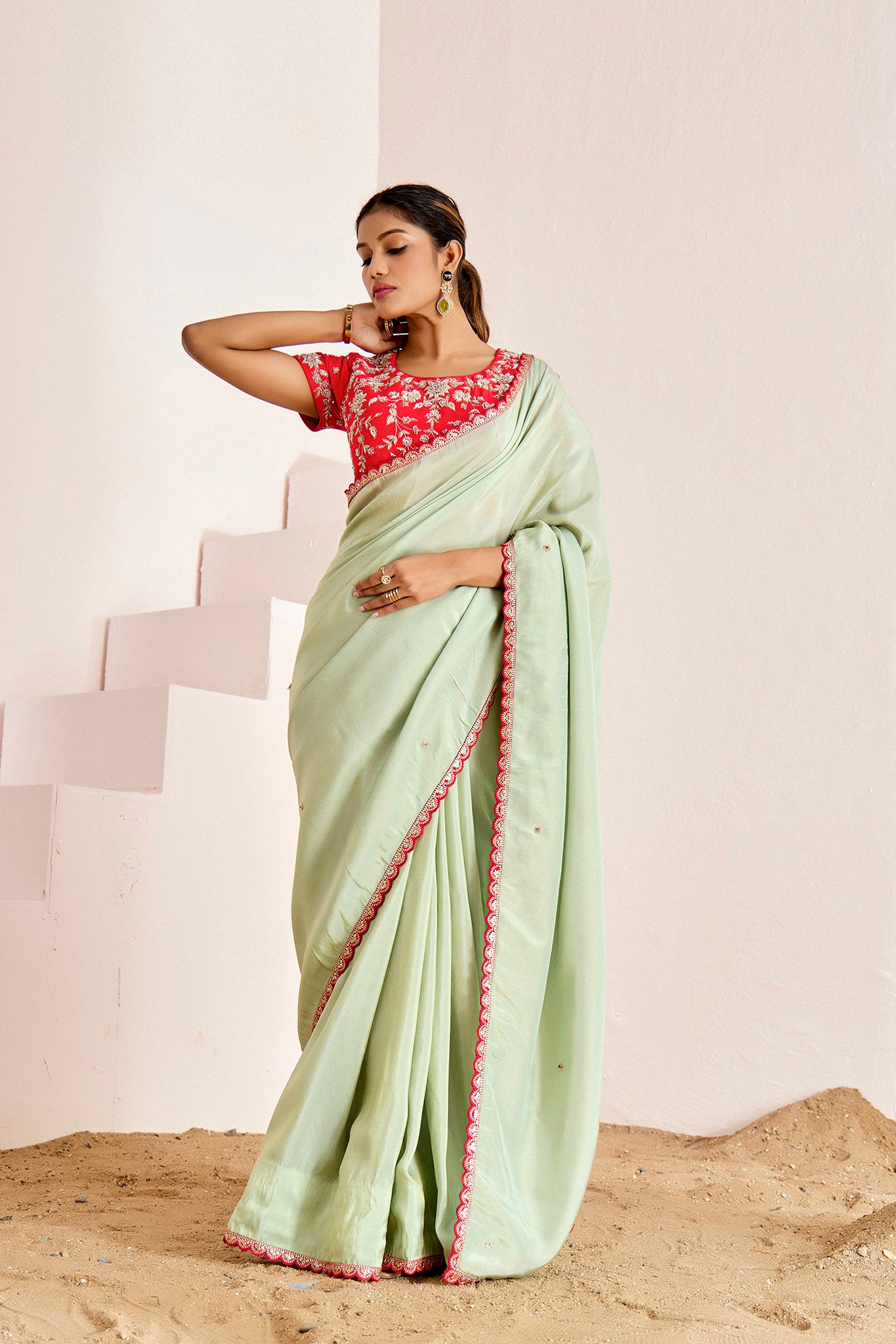 RED GREEN SHIMMER SILK SAREE