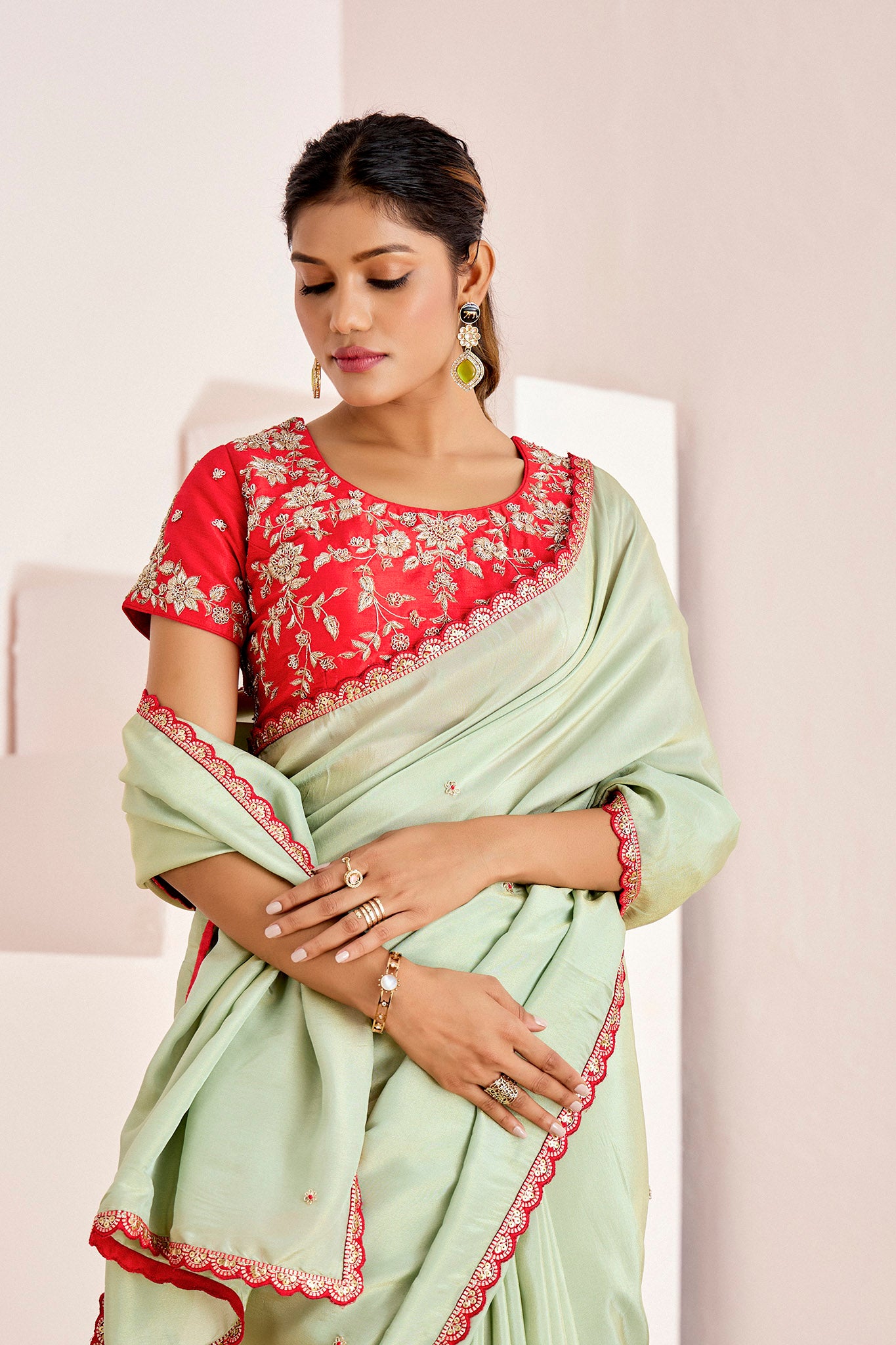 RED GREEN SHIMMER SILK SAREE