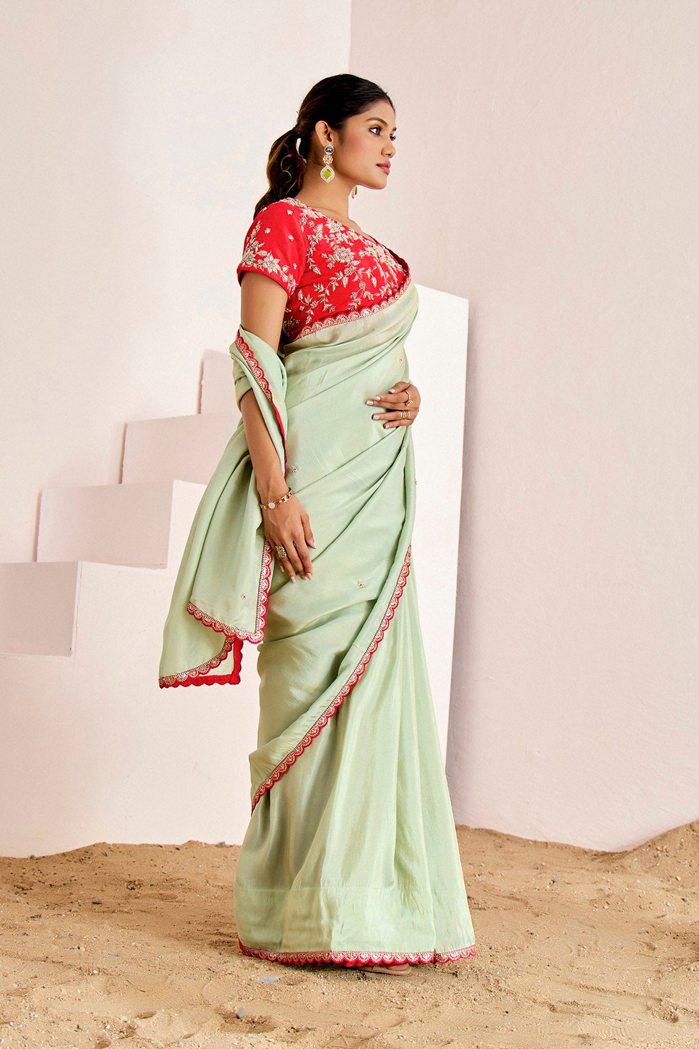 RED GREEN SHIMMER SILK SAREE