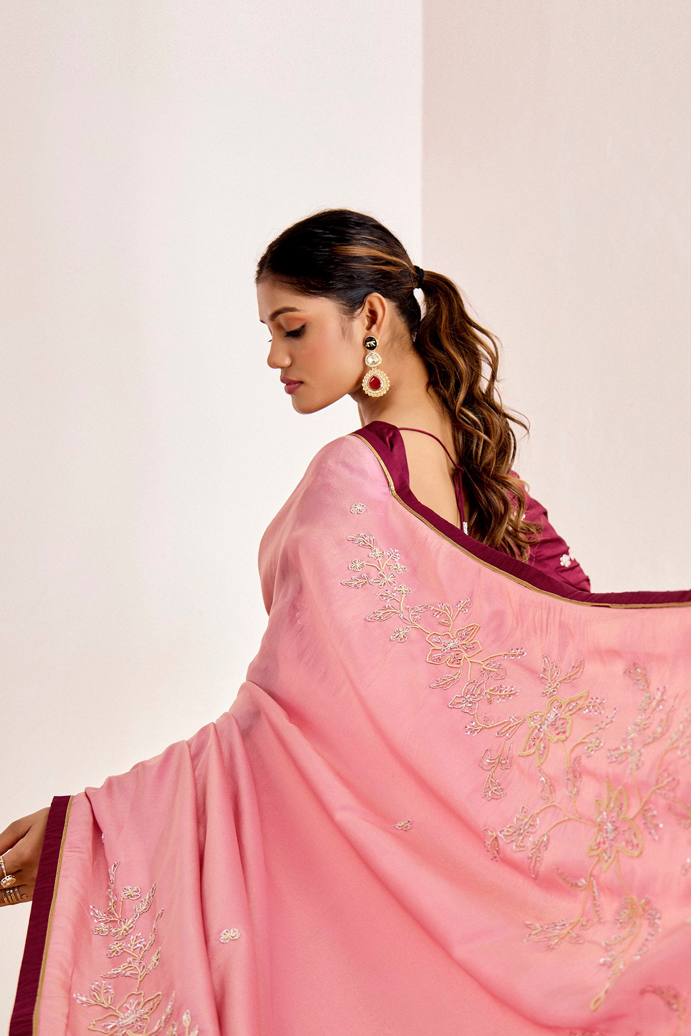 WINE PINK SHIMMER SAREE