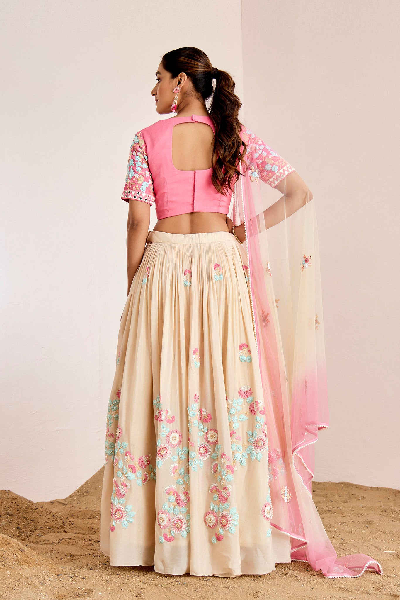 PINK NUDE THREAD WORK LEHENGA SET