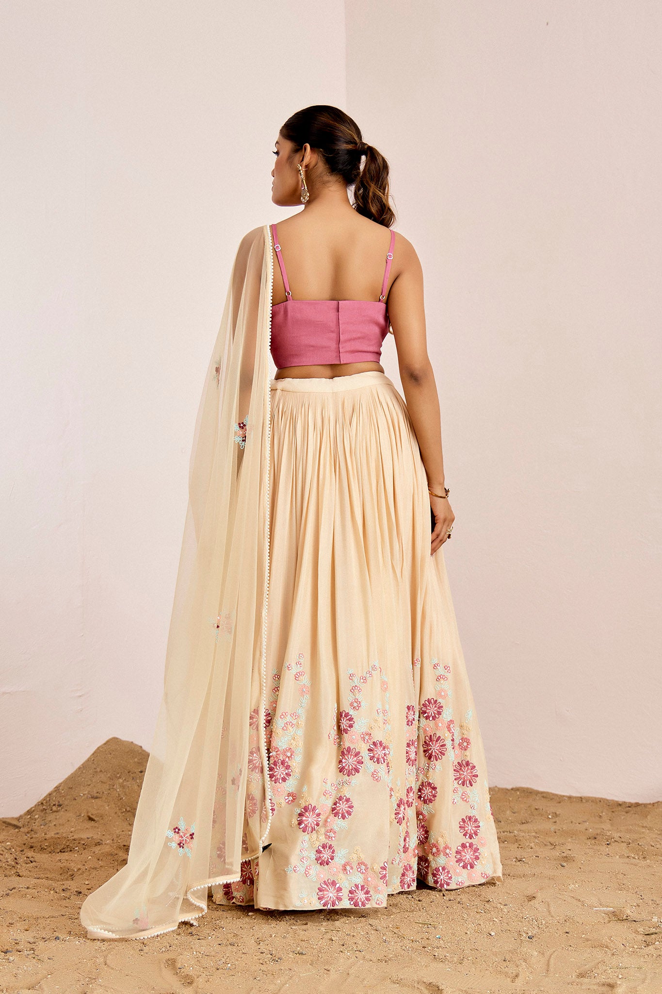 MAUVE NUDE THREAD WORK LEHENGA SET