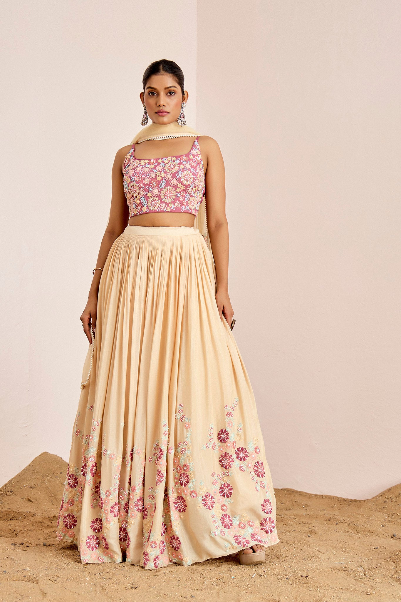 MAUVE NUDE THREAD WORK LEHENGA SET