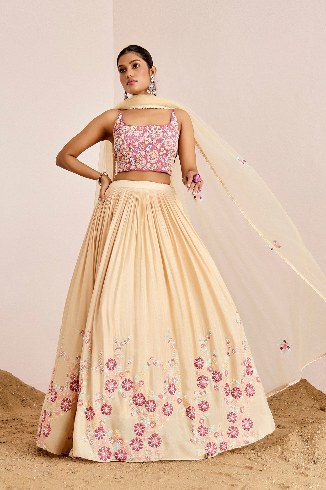 MAUVE NUDE THREAD WORK LEHENGA SET