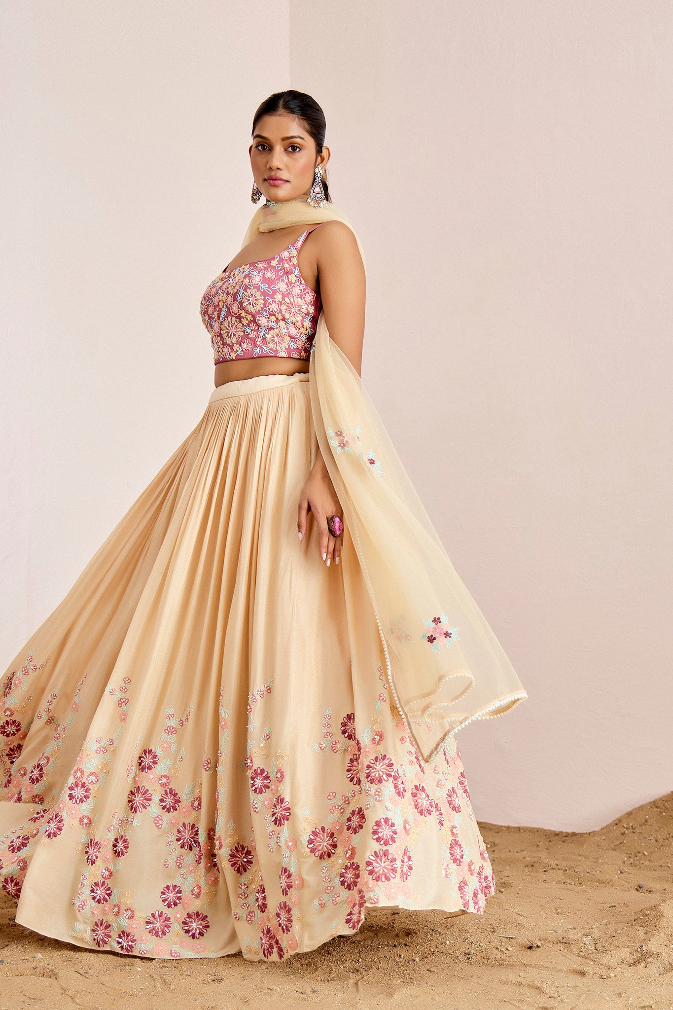 MAUVE NUDE THREAD WORK LEHENGA SET