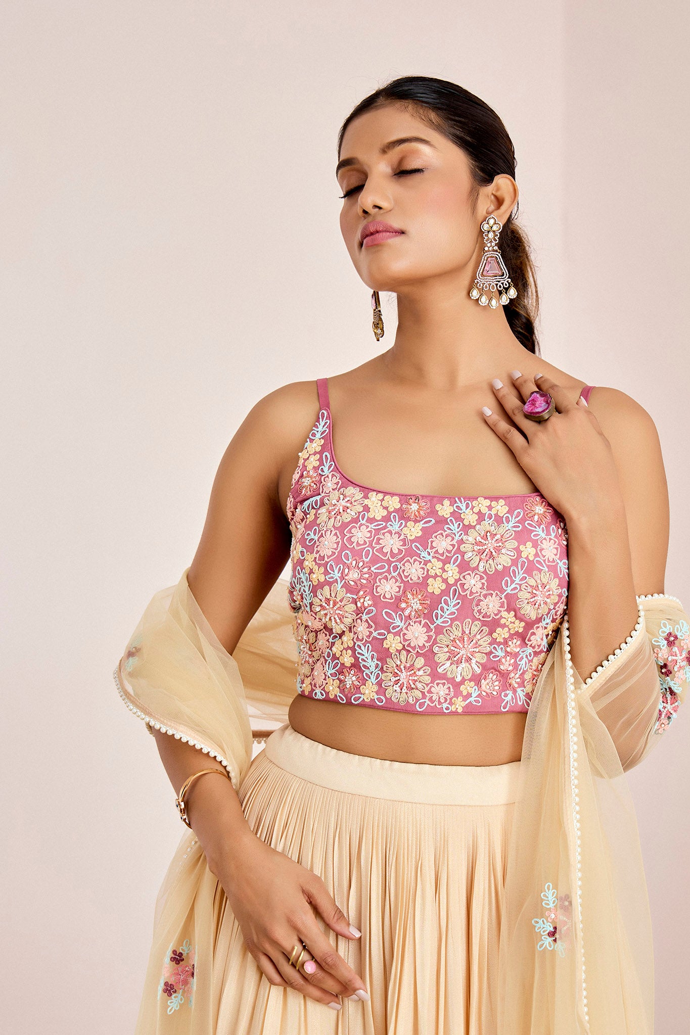 MAUVE NUDE THREAD WORK LEHENGA SET