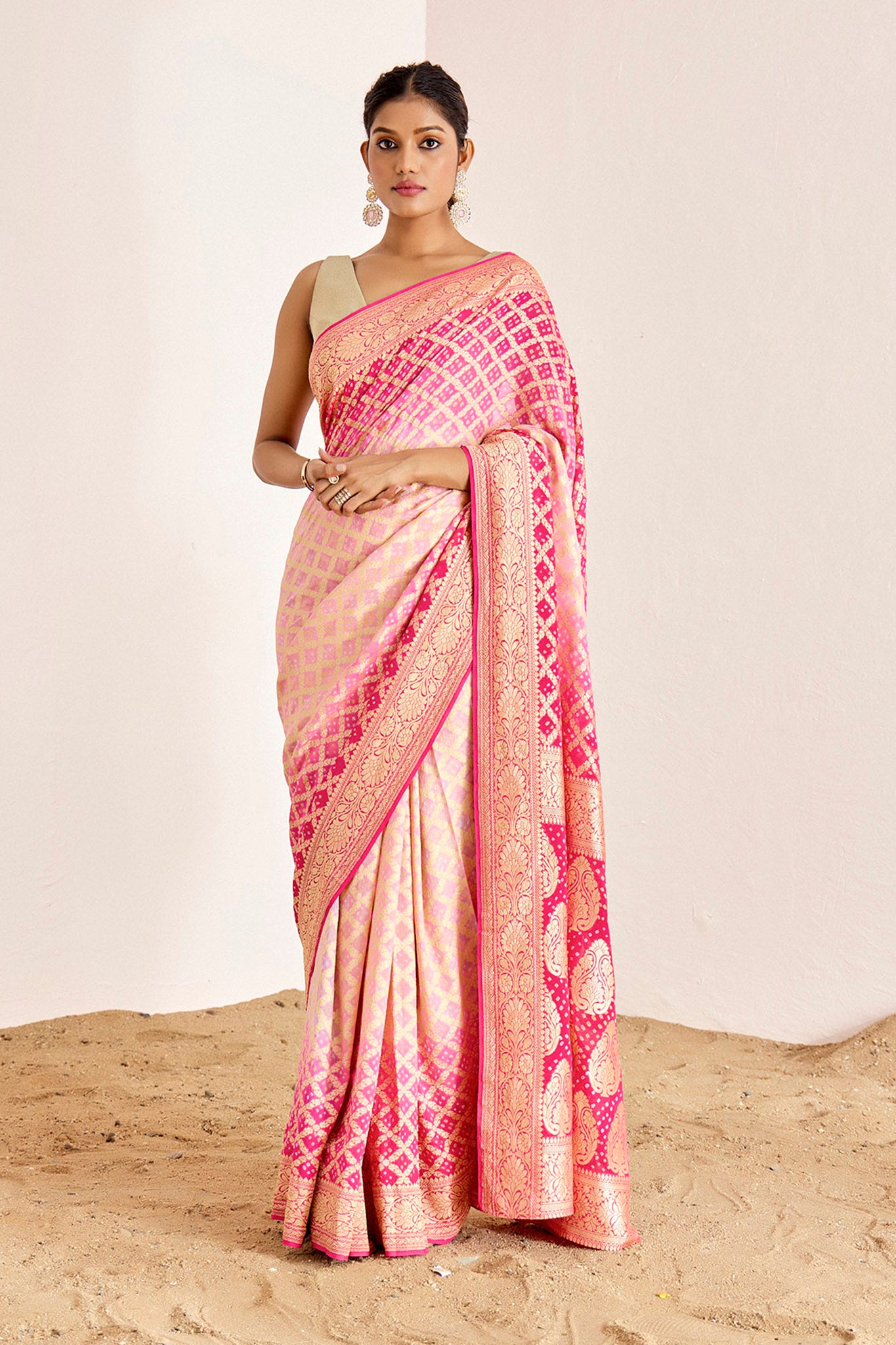 PINK OMBRE BANARASEE BANDHANI SAREE