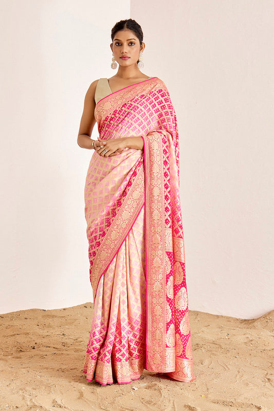 PINK OMBRE BANARASEE BANDHANI SAREE