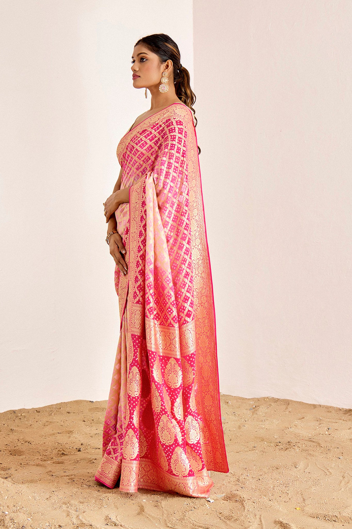 PINK OMBRE BANARASEE BANDHANI SAREE