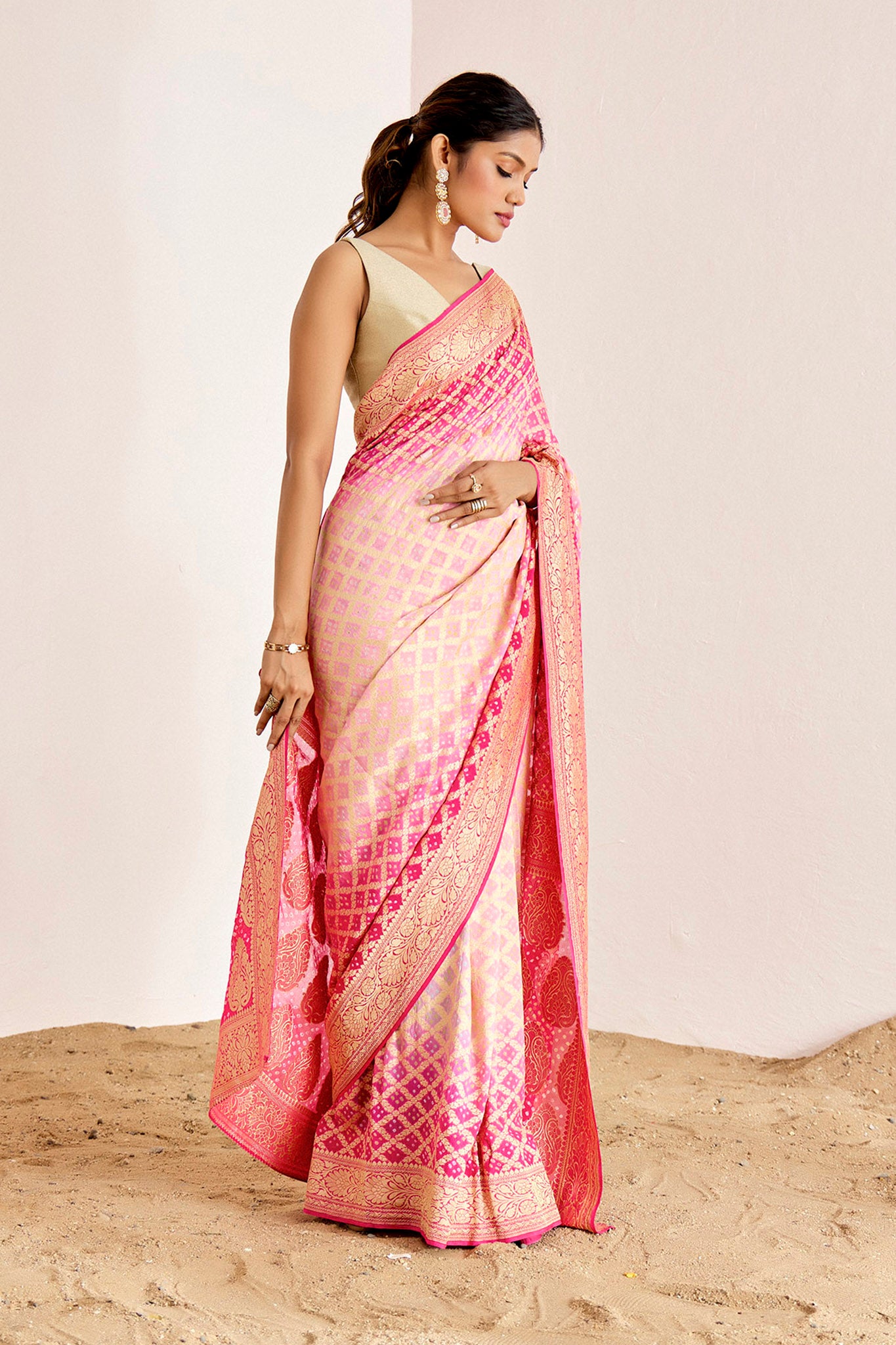 PINK OMBRE BANARASEE BANDHANI SAREE