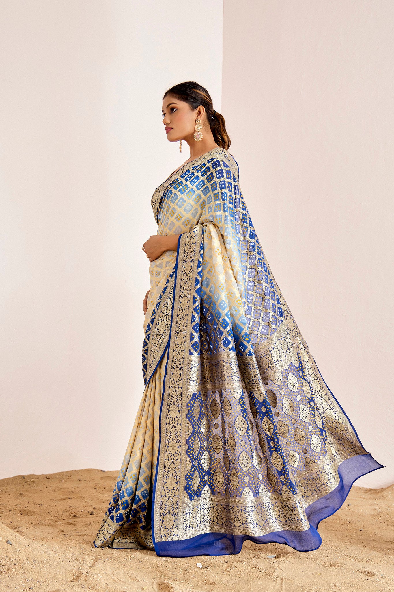 BLUE OMBRE BANARASEE BANDHANI SAREE