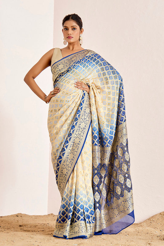 BLUE OMBRE BANARASEE BANDHANI SAREE